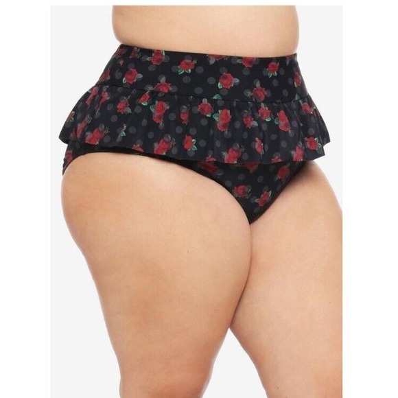 NWT Rose Skull Polka Dot Skirted High-Waisted Swim Bottoms Plus Size 0 Hot Topic - Picture 3 of 6